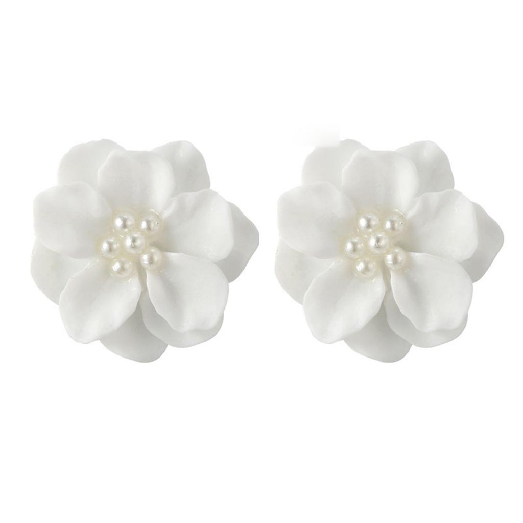 Trendy Camellia Stud Earring Exaggerated Versatile Flower Earrings For Women Summer Outdoor Ear Decoration Accessories 1 Pair
