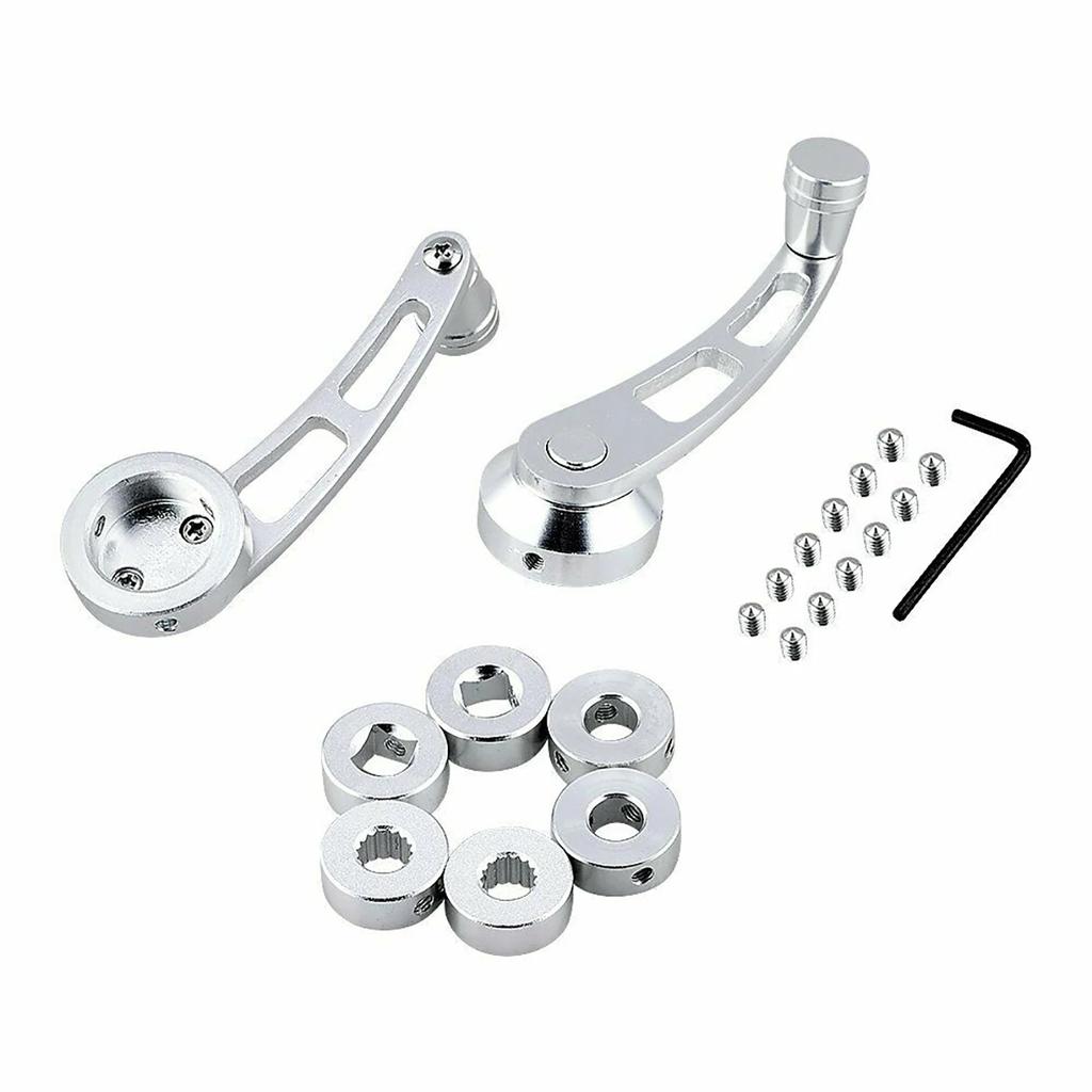 2Pcs Universal Car Window Rocking Handle Riser Winder Aluminum Alloy Winder Handle Crank Riser Kit Silver/Black