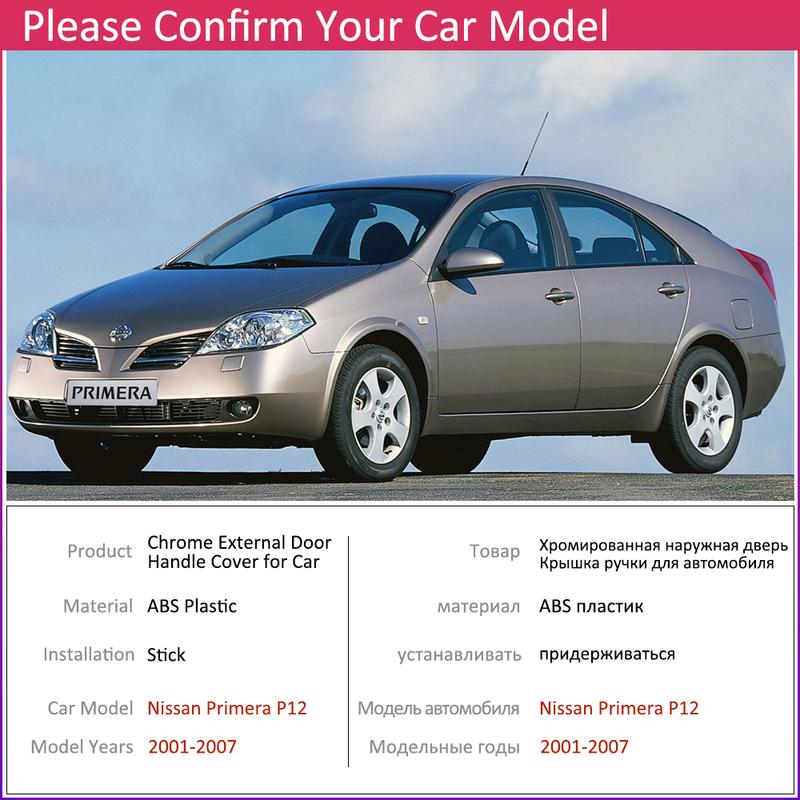 For Nissan Primera P12 2001~2007 Chrome Exterior Door Handle Cover Car Accessories Stickers Trim Set 2002 2003 2004 2005 2006