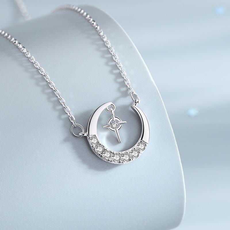 Damesmode Ster Maan Zirconia Hanger Lichte Luxe Sleutelbeenketting Ketting