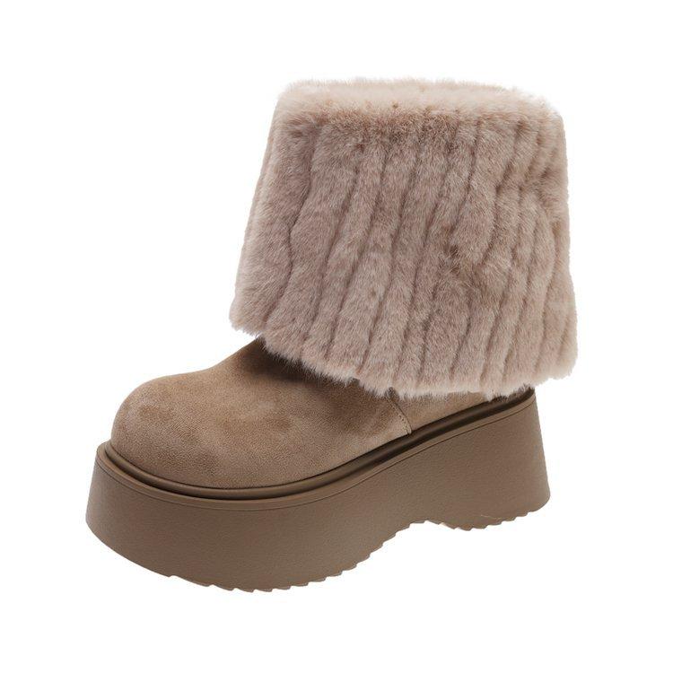 Retro Thick-soled Velvet Thickened Snow Boots Women's 2025 New Winter Warm Outer Wear Non-slip Mid-tube Northeast Cotton Shoes