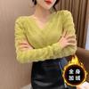 New Spring and Autumn Fashion Temperament Simple V-neck Western Style Slim Sexy High End Long Sleeve Lace Underlay Shirt