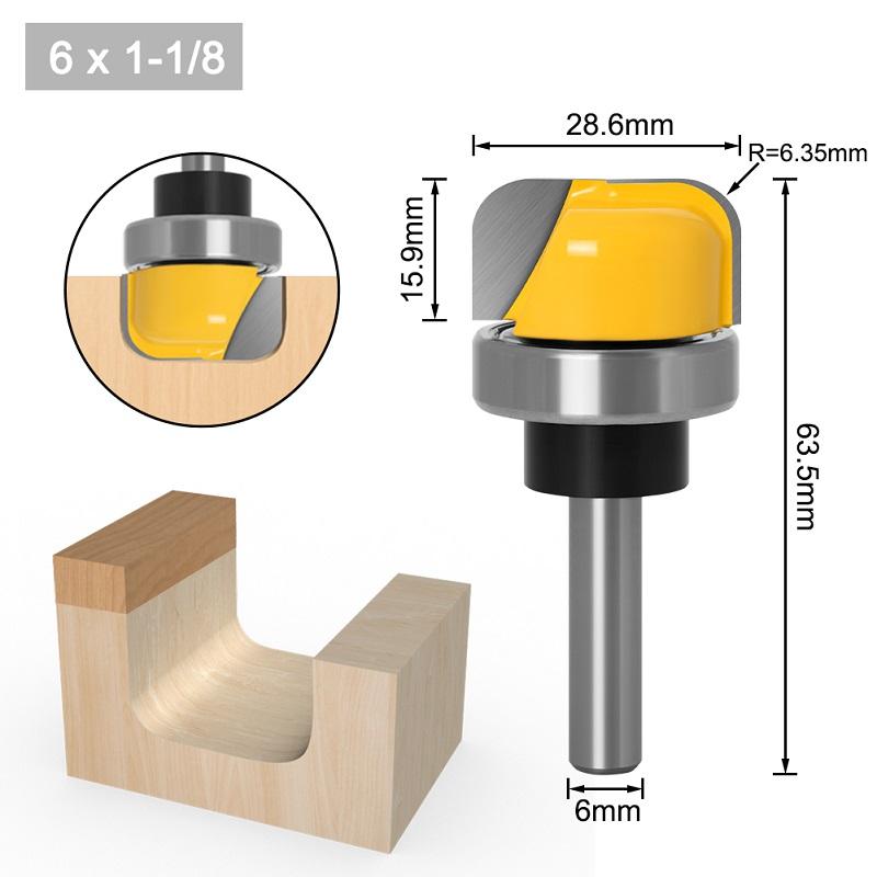 Broca enrutadora para cuencos y bandejas de 1-1/8" de diámetro - Vástago de 8 mm, 6 mm y 1/4 pulgadas