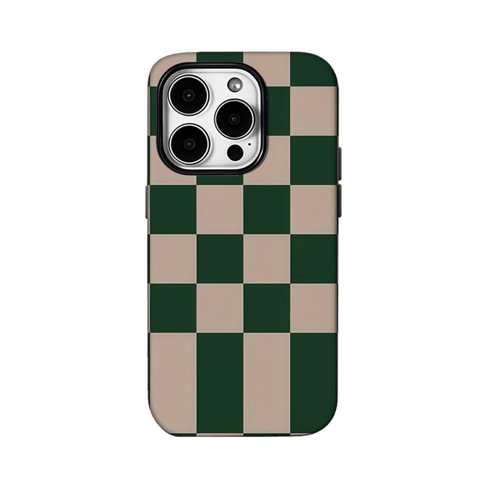 Green Checkerboard Phone Case for IPhone 16 15 14 13 12 11 X XS XR XSMAX 7 8 Pro Max Plus Double-layer Back Cover