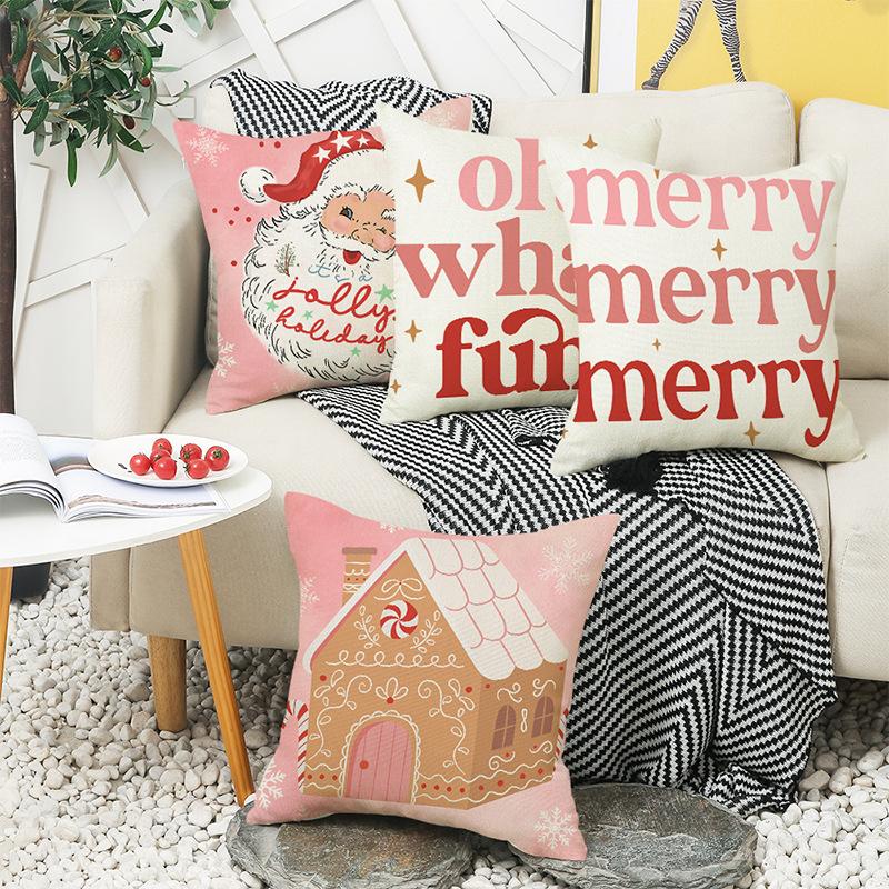 Autumn Letter Santa Claus Pillow Cover Linen Printed Pillow Cushion Cover Home Cushion Cover