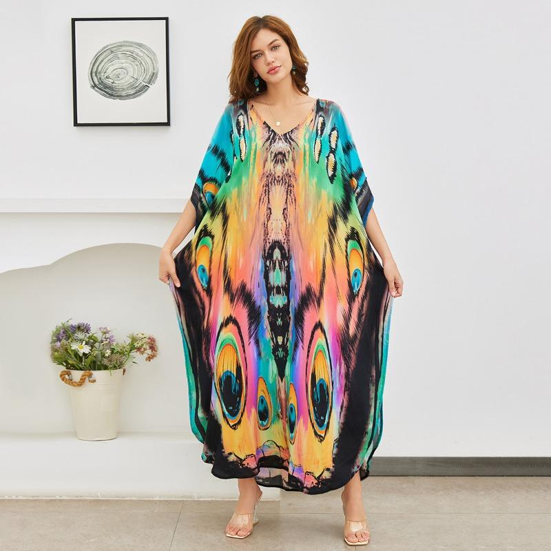 Beach blouse human cotton positioning butterfly print holiday robe F1131 (5 colors) F