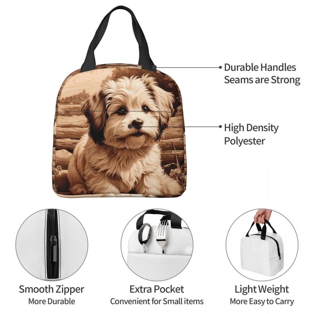 Havanese The Joyful Spirit Of Wood Insulated Lunch Bag for Women Children Portable Food Boxes Thermal Lunch Box Tote