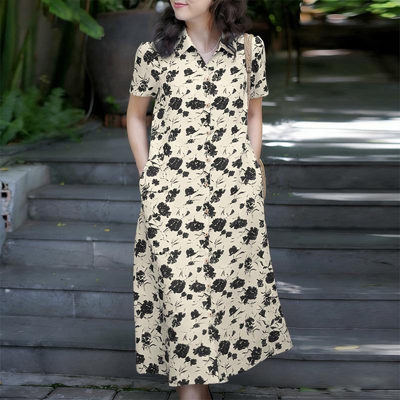 ZANZEA Women Casual Turn Down Collar Short Sleeve Floral Shirt Dress