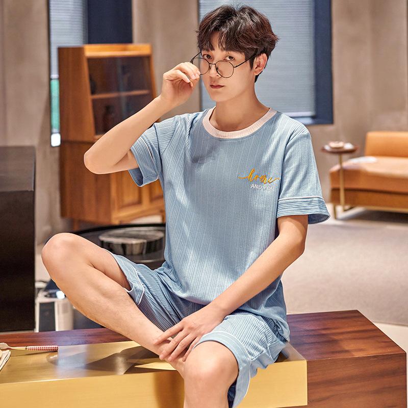 Set de pijamale de vară pentru bărbați din bumbac cu desene animate – cămașă cu mânecă scurtă și pantaloni scurți (2025)