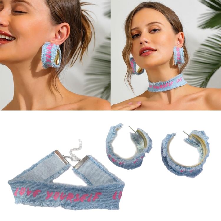Statement Denims Blue Collar Bracelet Earrings Fashionable Jewelry Accessories Casual Party Wear Set for Women Girls