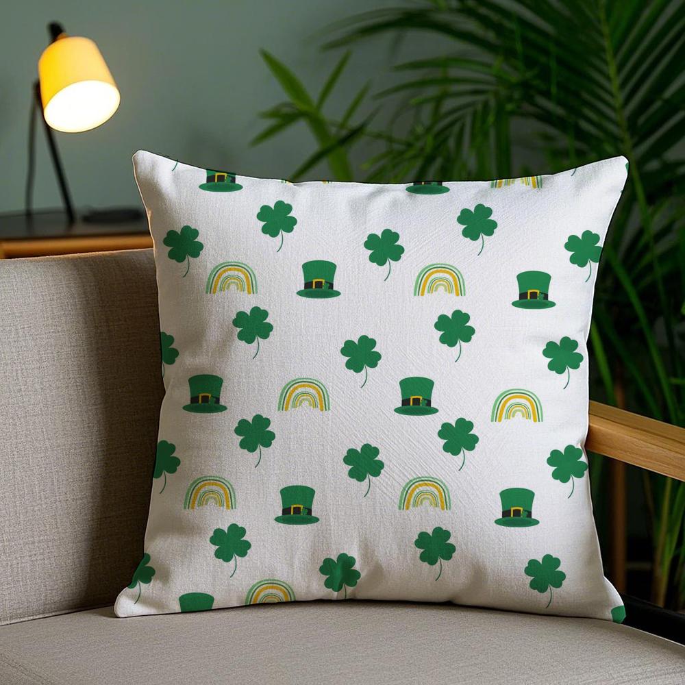 Funny St Patricks Day Cushion Cover Soft Plush Fabric DoubleSided Printed Sofa Cushion Cover for All Seasons Home Decor Gift