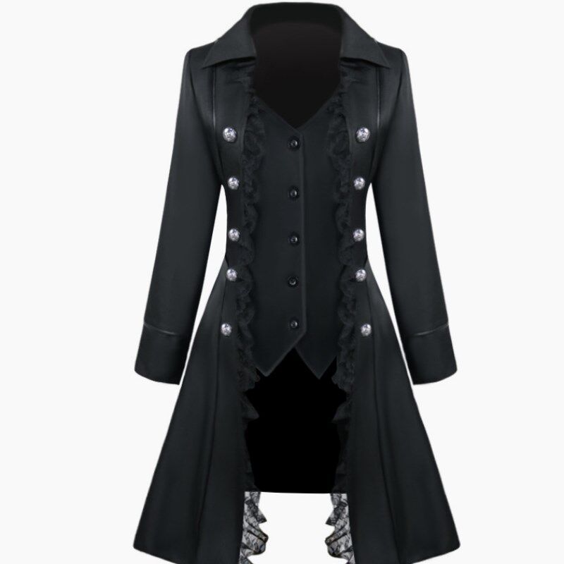 Autumn Wish Popular Medieval Solid Long sleeve Three Breasted Female Outwear Irregular Top Coat Women