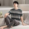 Men's pajamas summer cotton short-sleeved trousers 1011 new thin youth large-size loungewear suit