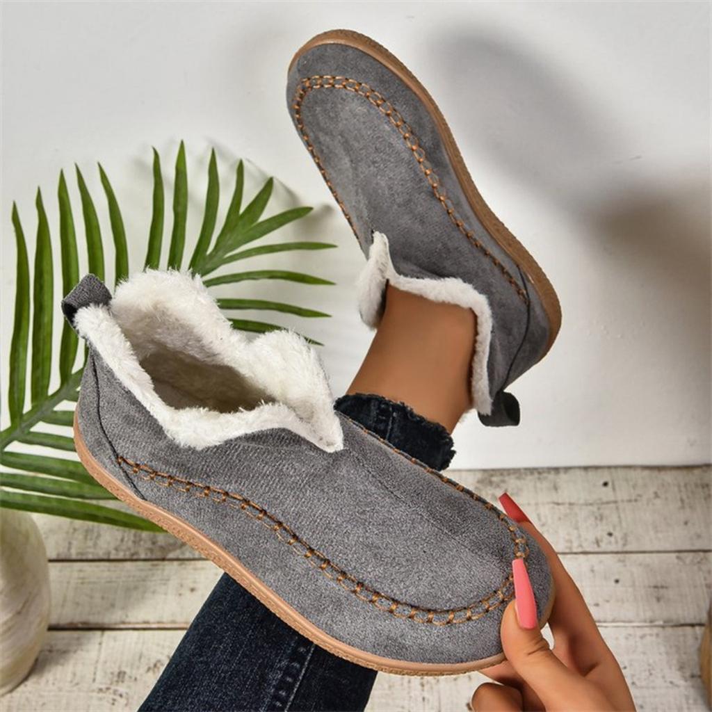 Fashionable Fleece Warm Cotton Boots for Women's Casual, Solid Color Suede Retro Oversized Snow Boots