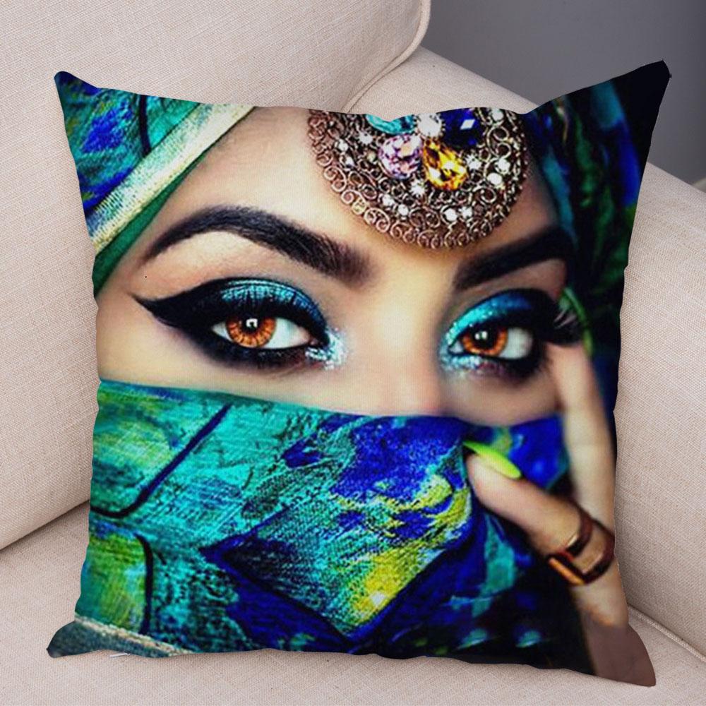Beautiful Lady Pillow Case Decor Colorful Masked Woman Pillowcase Super Soft Plush Cushion Cover for Sofa Home Car Xcm