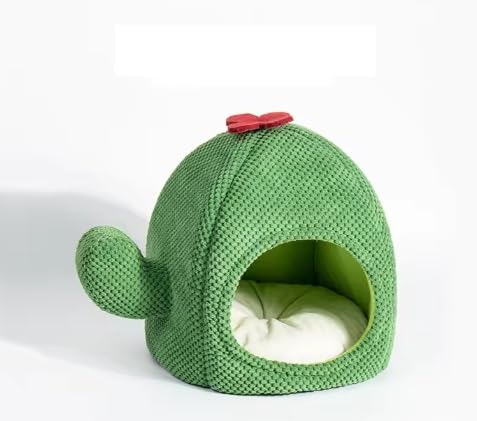 LLAMAS Cactus-Shaped Pet House, Cat Bed with Cushion for Small Dogs, Non-Slip, Breathable, Green
