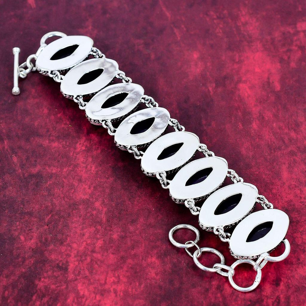 Purple Flash Labradorite 925 Solid Sterling Silver Bracelet, With Adjustable Chain, Handmade Gemstone Bracelet & Necklace Jewelry Set For Memorial Day