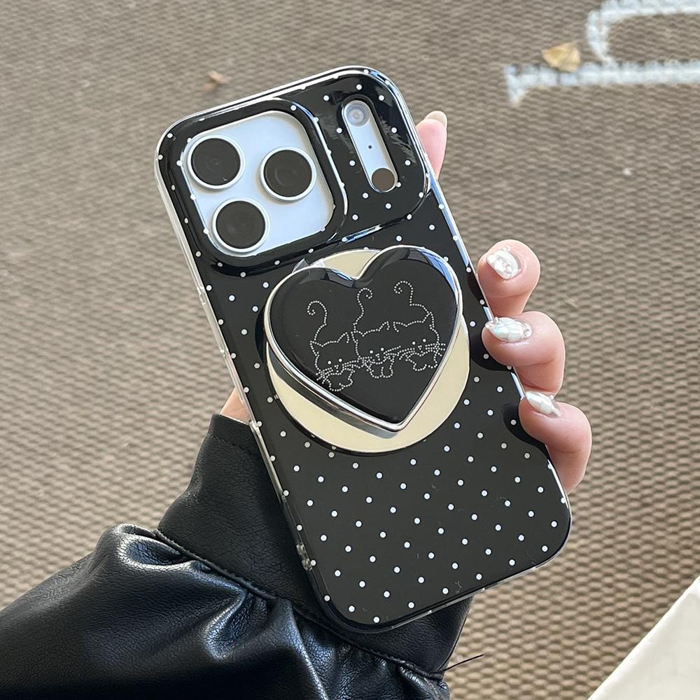 3D Cute Heart Black Polka Dots Magnetic Wireless Charging Phone Case for iPhone 16 15 14 17 Pro Max For Magsafe Case Funda