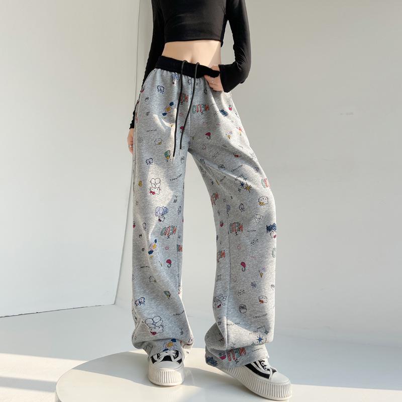 Authentic 2026 Hand-painted Graffiti Sweatpants for Women - Spring/Summer, Elastic Waist, Curved Leg, Casual Drawstring Fit
