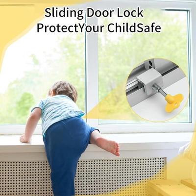 Fenstersicherung, Verstellbare Schiebetürsicherung mit Schlüssel, Aluminium Fenstersicherheits-Kindersicherungen für Kinder & Haustiere