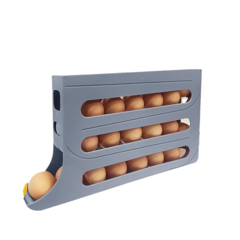 

4-слойный автоматический подвижный держатель, стойка для холодильника, ящик для хранения яиц, контейнер, кухонный холодильник, диспенсер для яиц, органайзер для яиц на холодильнике серый