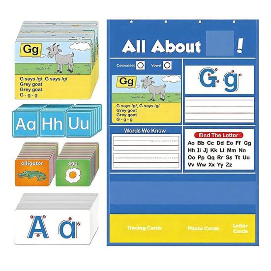 Alphabet Learning Pocket Chart Toddlers 1-3 ABC 26 Letters Learning Wall Chart Classroom Preschool Handwriting Practice Letter Tracing Circle