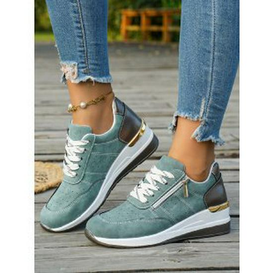 European & American Wedge Heel Fashion Sneakers: Versatile, Plus-Size, Color Block, Thick Sole Casual Shoes for Women