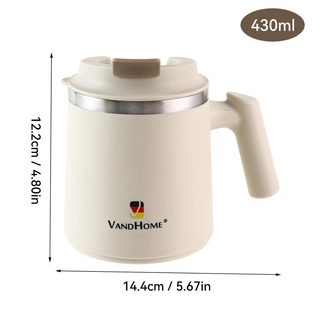 430ml 304 Nerezová ocel Dvoustěnný Hrnček na kávu s uchem Přenosný Utěsněný Pohár na vodu Kancelář Hrnček na mléko a kávu Tumbler