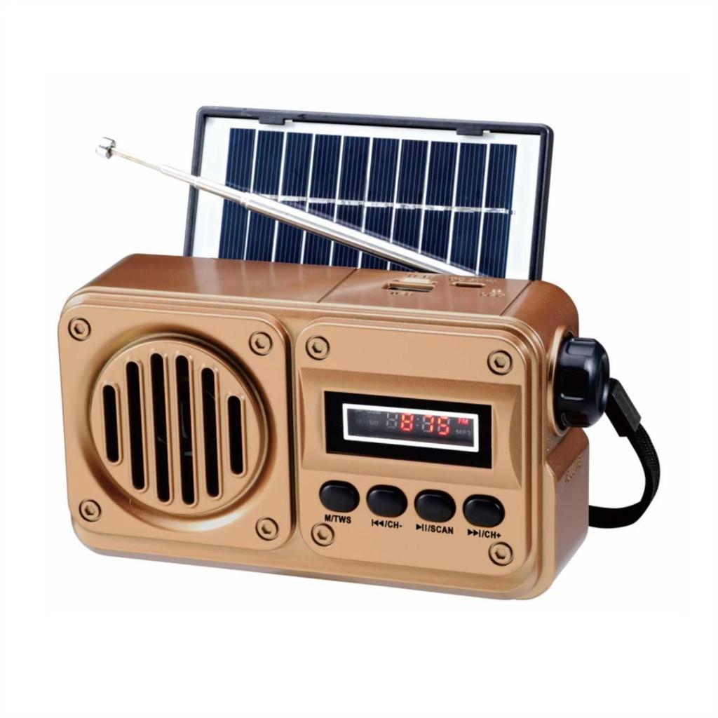Solar-Powered Bluetooth Speaker with FM Radio, Card Slot, USB, and Multi-band Antenna