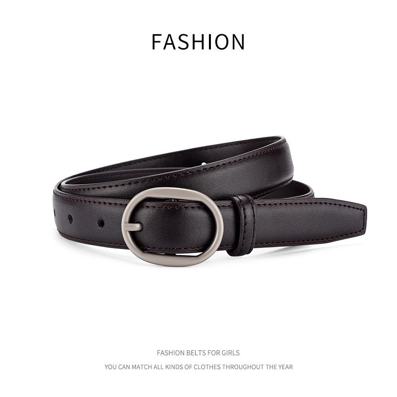 Women's Double-Sided Cowhide Leather Belt - Black, Casual & Versatile for Jeans