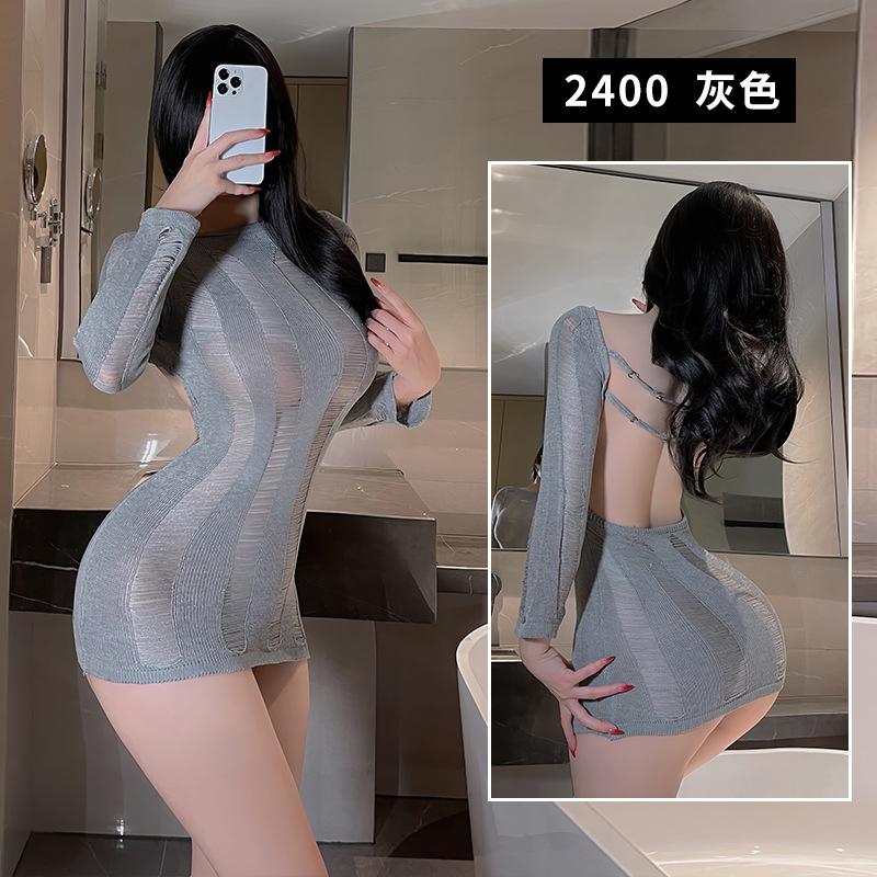 Nightclub Uniform Leaky Back Hips Hollow Sex Underwear Spice Girls Straps Uniform Sweater Temptation Large Size Set