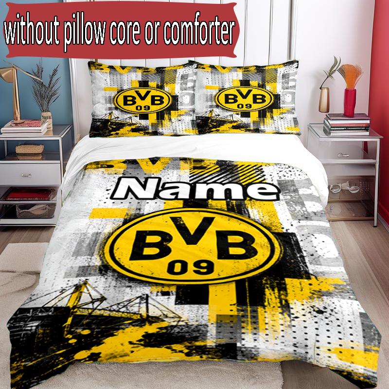 Juego de funda nórdica de 3 piezas (1 funda de edredón + 2 fundas de almohada, sin núcleo), Juego de Ropa de Cama con Patrón de Borussia Dortmund y Nombre Personalizado, Regalo de Decoración para Dormitorio del Hogar