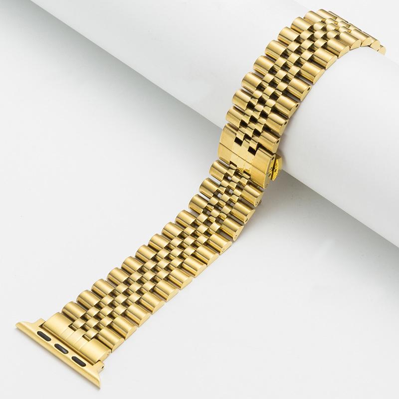 

Ремешок для часов из нержавеющей стали, ремешок для часов Apple Watch 6, 5, 4, 3, 2, с пятью бусинами, роскошный металлический ремешок, браслет для iWatch 6, 5, ремешок 45 мм, 49 мм 38mm