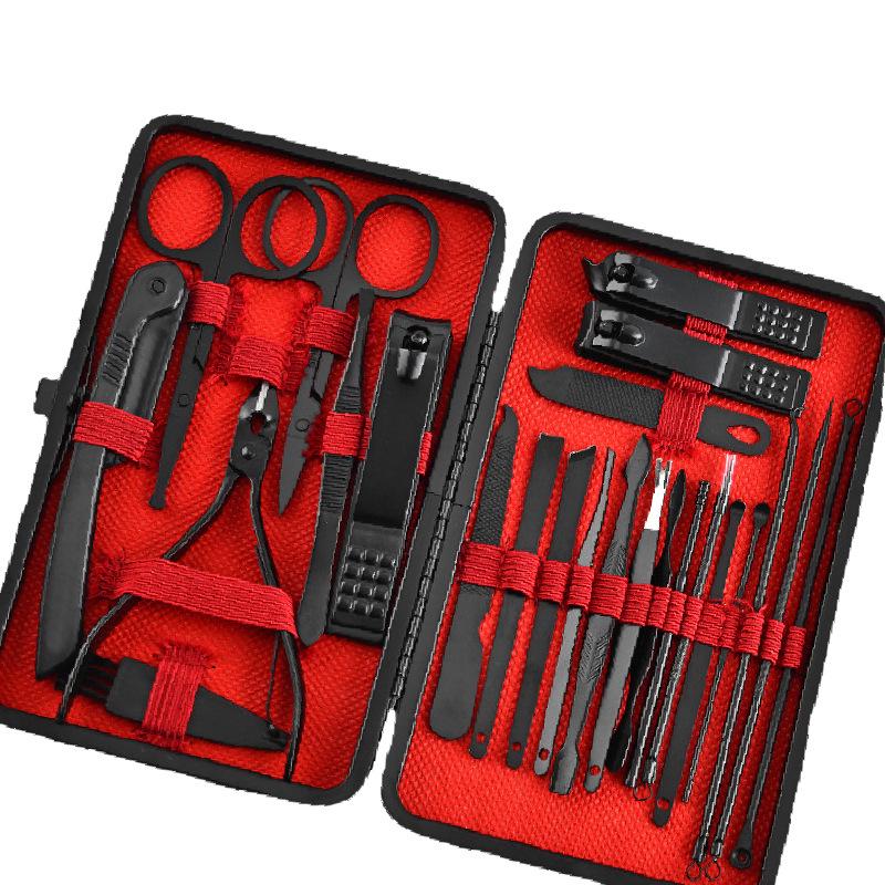 24-Piece Black and Red Nail Clipper Set - Stainless Steel Manicure and Pedicure Tools