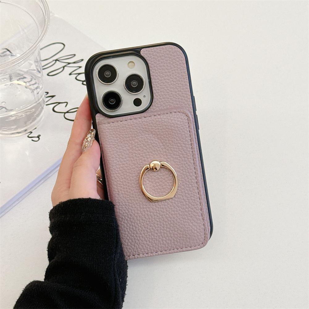 Ring Holder Flip Wallet Case For iPhone 11 12 13 14 15 Pro Max X Xs Max 13 Mini Litchi Leather Card Slot Soft Candy Color Cover