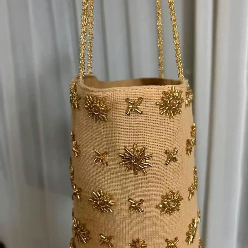 Bead embroidery bucket bag summer new denim shoulder messenger bag versatile new Chinese original women's bag