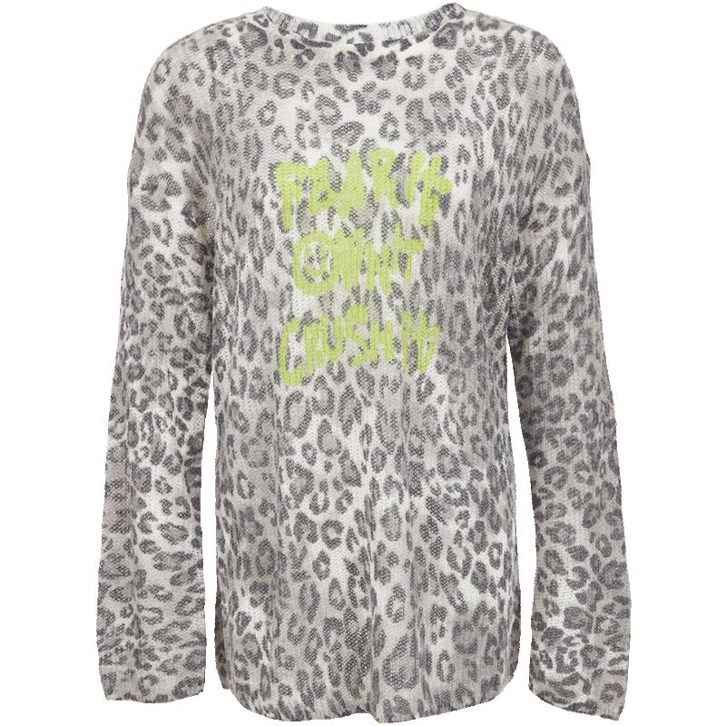 

ONLY Women s 2025 Autumn Leopard Print Drop-Shoulder Knit Sweater M