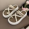 Women's Korean version of cool slippers thick-soled non-slip one-word slippers 2025 summer outer wear lady set toe pearl Roman sandals