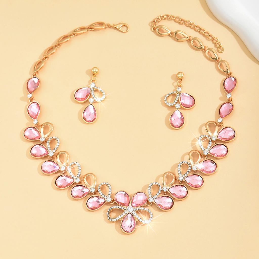 Diamond Water Drop Necklace Earrings Exaggerated High Sense Elegant Fashion Temperament Dress Bridal Suit Women