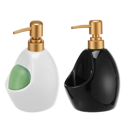 2 In 1 Ceramic Lotion Bottle Soap Dispenser with Sponge Holder Kitchen Sink Hand Foam Bathroom Press Pump Dispenser