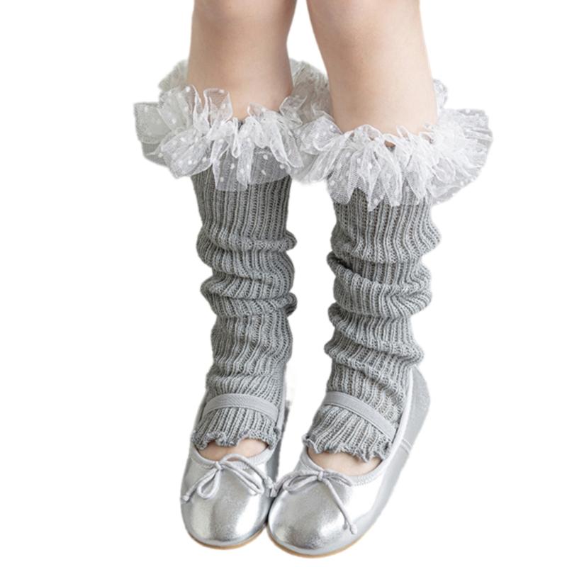 Breathable Cotton Lace Socks for Kids Age 3-13 Years Soft & Comfortable Elastic Leg Warmer with Dot Tulle