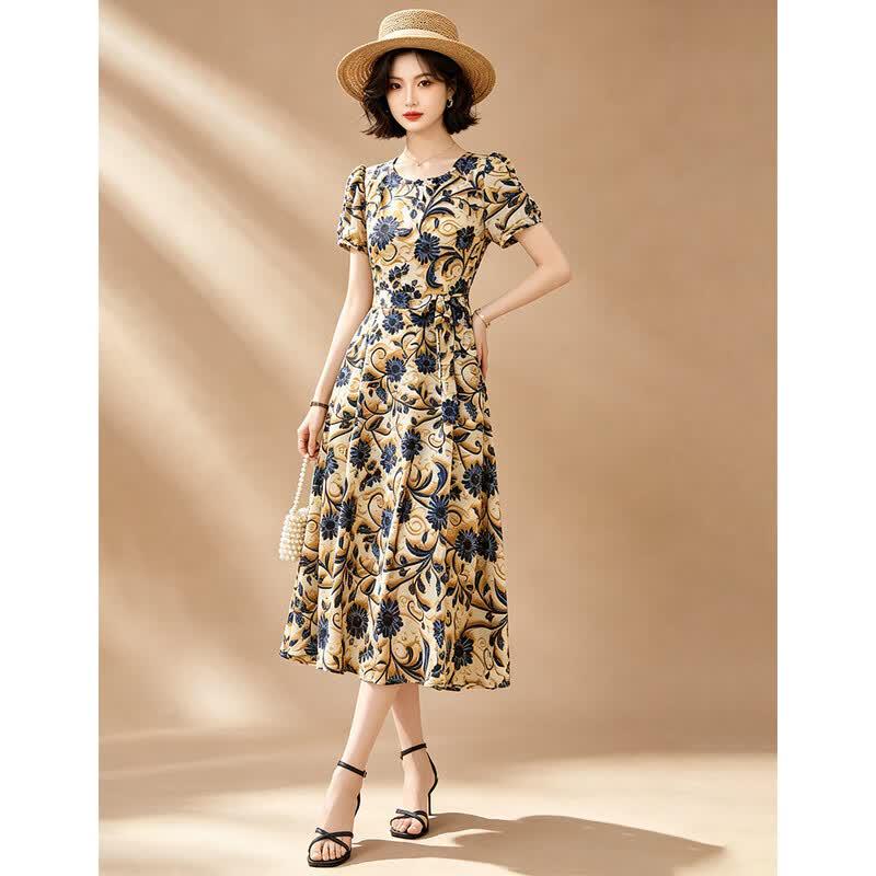 EST+II Women s French Style Printed A-Line Midi Dress 2XL