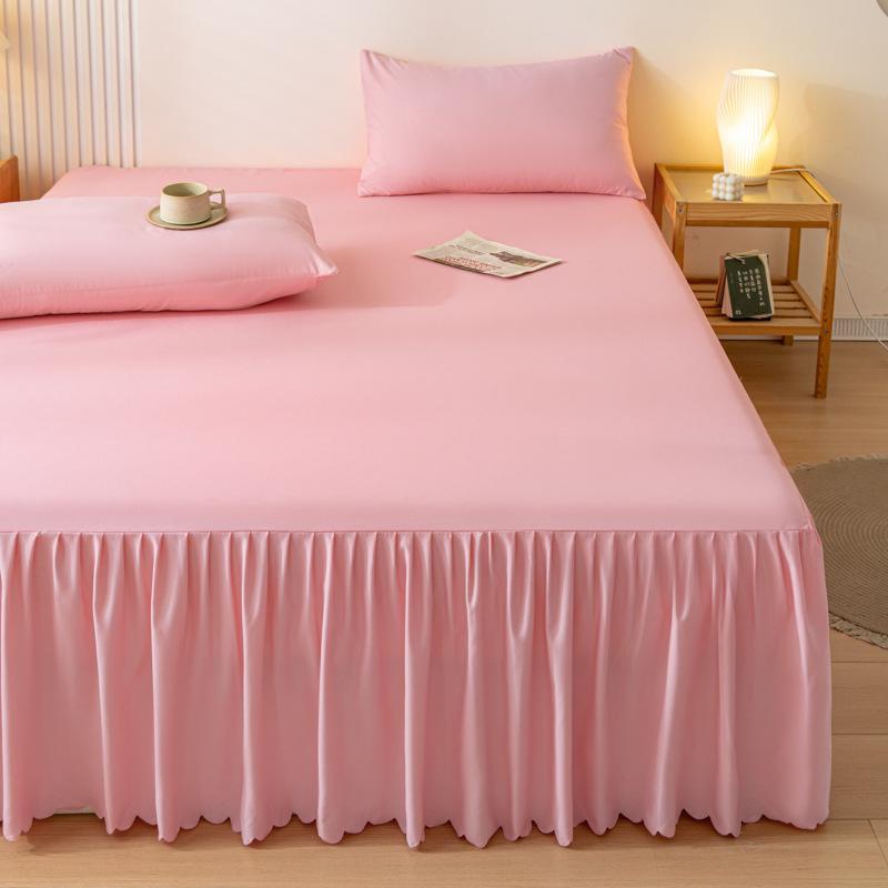 Korean Skin-Friendly Bed Skirt: Brushed Solid Color, Four Seasons, Anti-Pill, Fade & Shrink Resistant
