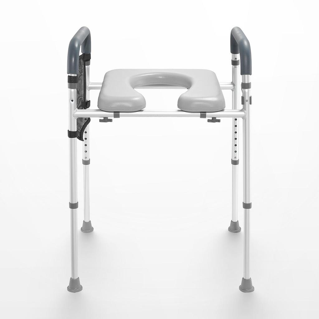 Assento Elevado para Vaso Sanitário, Ajuste de Altura de 7 Posições 490 - 640 mm, Capacidade de Peso de 158,7 kg, com Estrutura de Alumínio Acolchoada para Conforto, Assento de Vaso Sanitário Universal