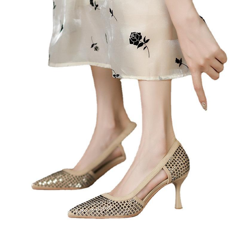 

Пикантные летние туфли на высоком каблуке со стразами и блестками, французские женские туфли на шпильке с острым носком, женские туфли 39
