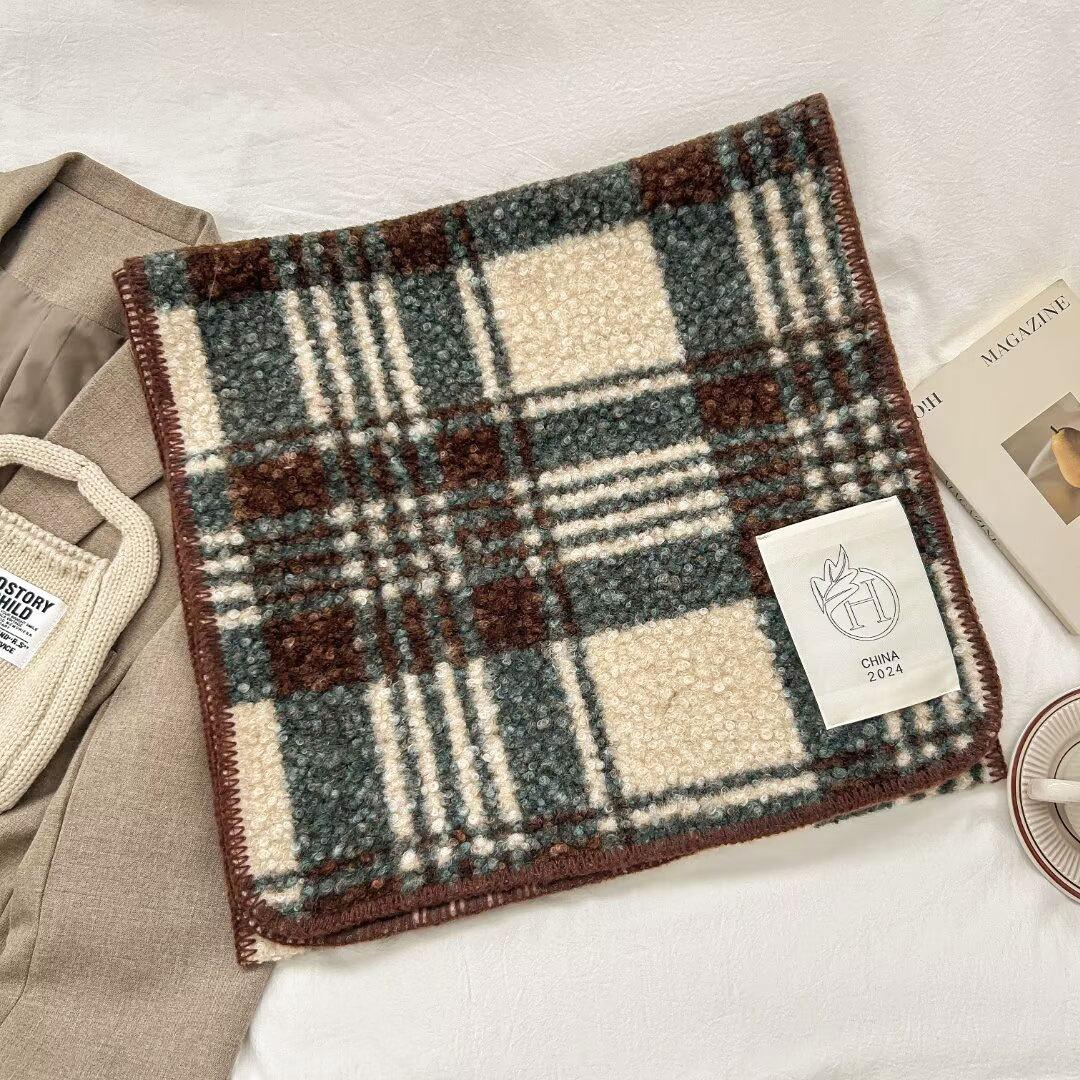 

Новый шарф в клетку из искусственной овечьей шерсти от знаменитостей из Интернета для женщин, зимний шарф высокого класса для студентов и пар 192*48cm