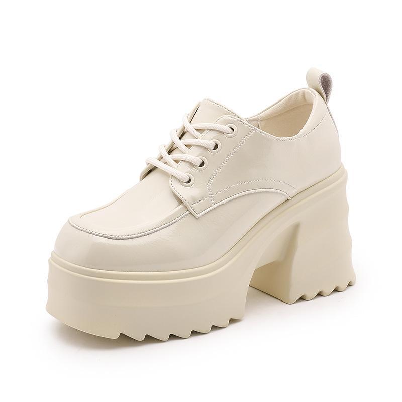 

Женские лоферы на платформе весна 2025 европейская станция новинка универсальные с квадратным носком на высокой подошве одинарная обувь женские на шнуровке маленькие кожаные туфли 39 бежевый