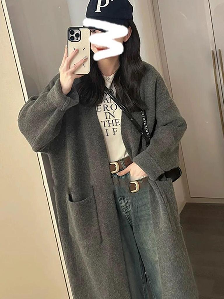 Women's Thick Knit Cardigan with Pockets - Loose, Solid Color, Versatile Sweater Coat for Fall & Winter, European & American Fashion Style.