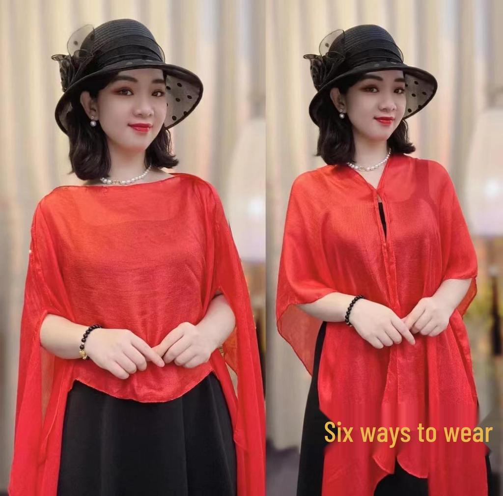 Summer Fashion Solid Color Sun Protection Silk Scarf Shawl for Women