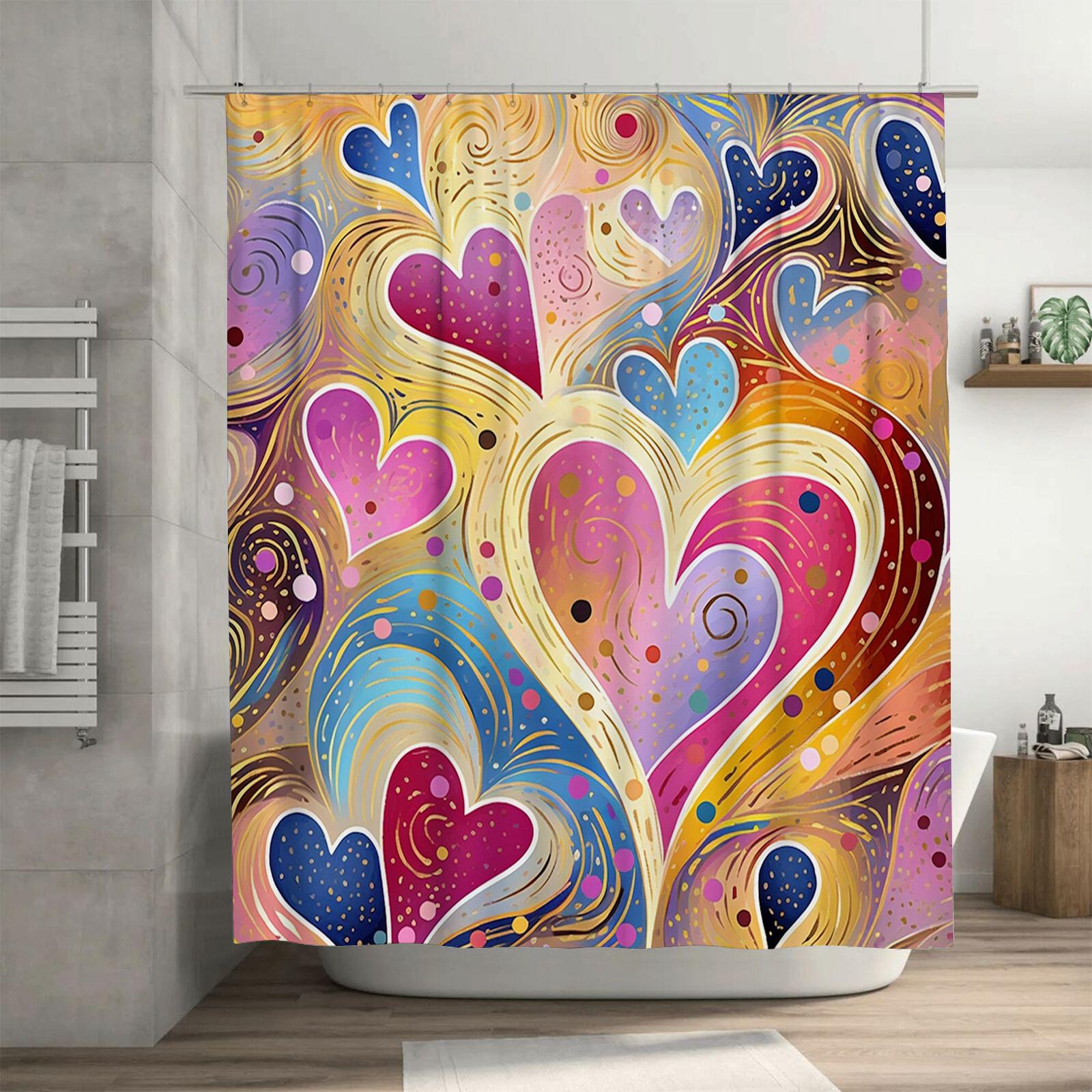 

Abstract Multicolor Heart Shower Curtain - Waterproof, Mildew-Resistant, Machine Washable for Vibrant Bathroom Decor 90X180cm(35x70in)